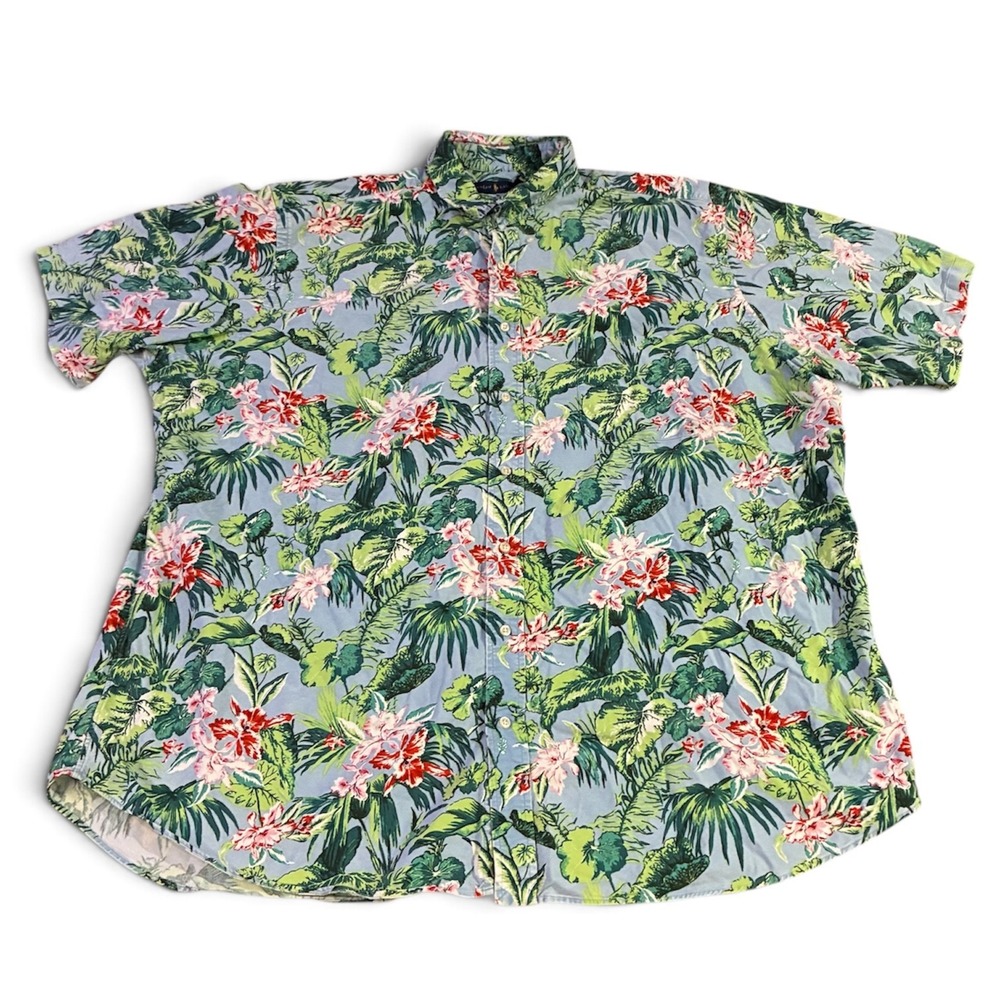 Ralph Lauren Tropical Floral Shirt Blue Green Hawaiian Men's 3XLT